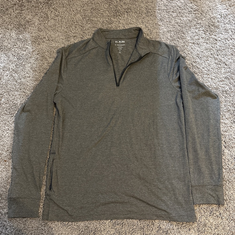 01 Algo Mens Sweater Medium Gray 1/4 Zip Waffle‎ Thermal Pullover Quick Dry